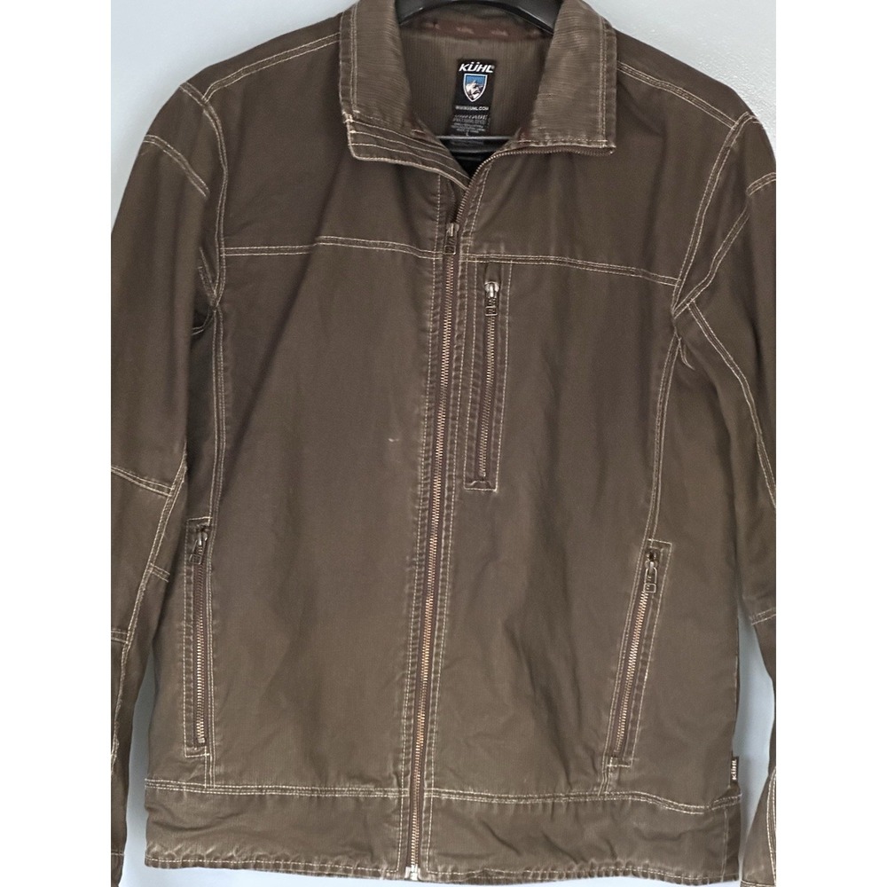 Kuhl Rugged Vintage Patina Dye Cotton Zip Jacket Brown Mens Large Outdoor Work